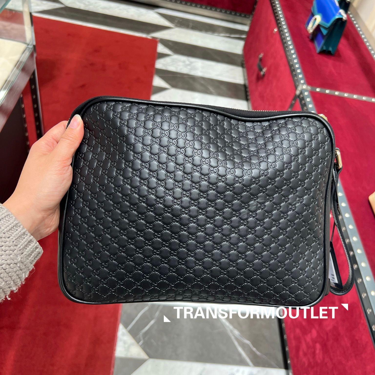 Gucci Bag-古馳GG細logo印花手包帶手把 - Black