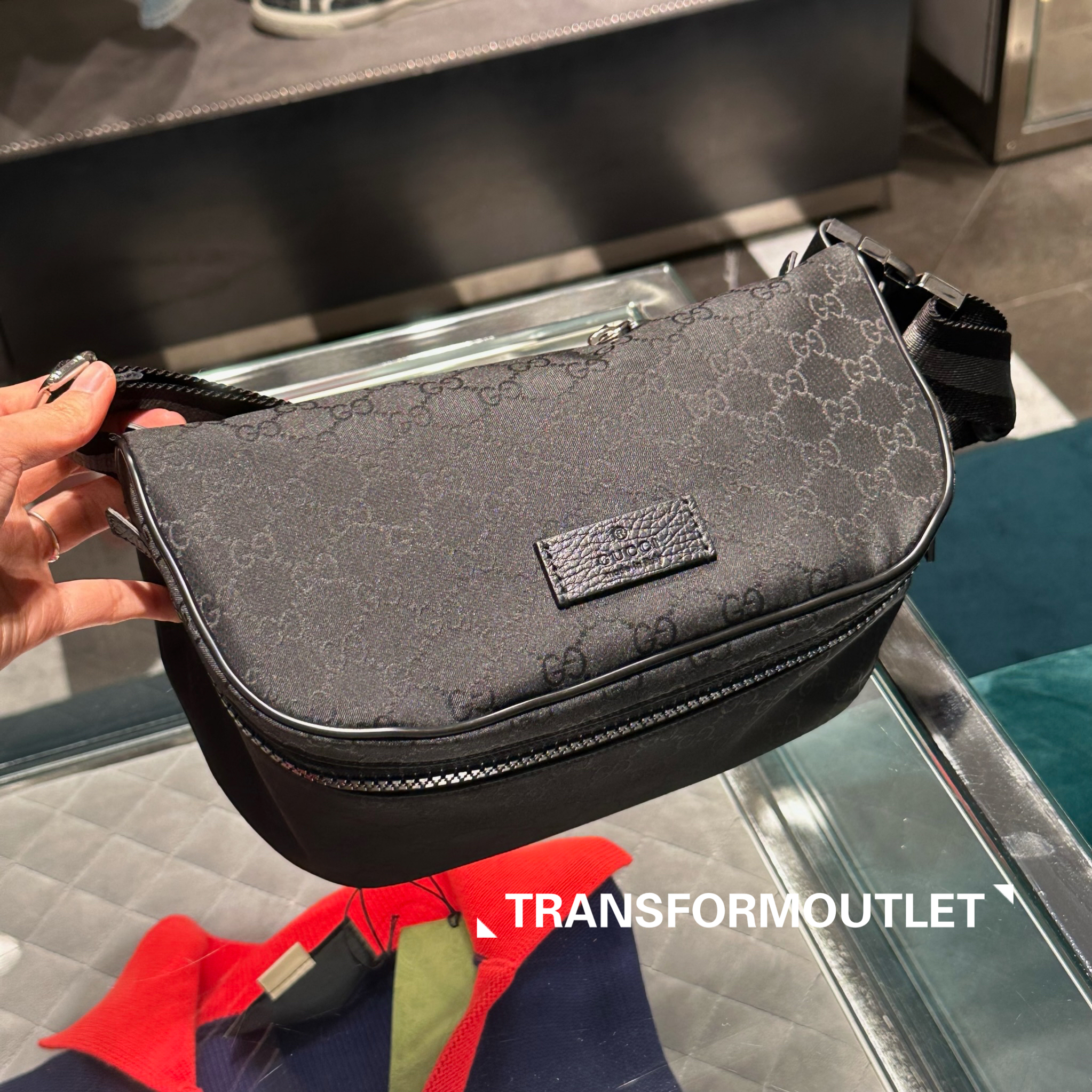 Gucci Bag-古馳GG印花帆布腰包 - Black