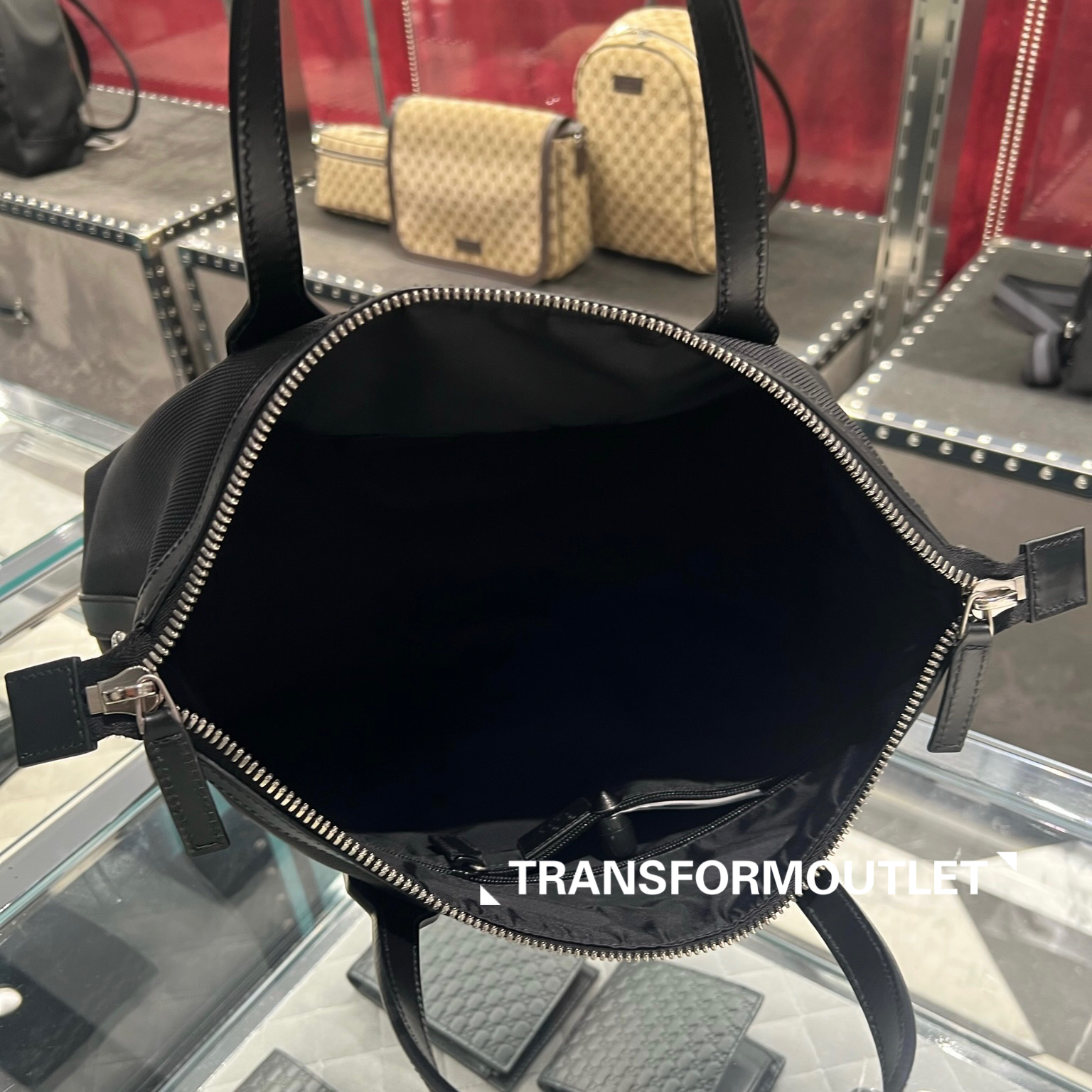 Gucci Bag-古馳經典紅綠間條斜跨托特包 - Black