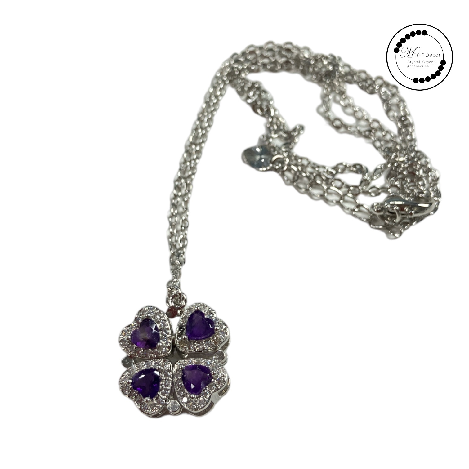 250828 - A68 紫水晶四葉草變款半銀套鏈