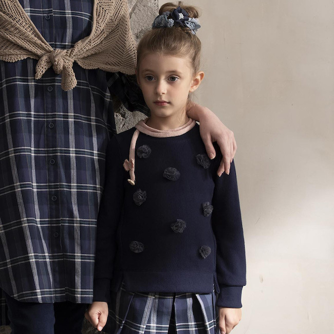 PIPPY高雅印花圓領長袖棉質上衣 藍