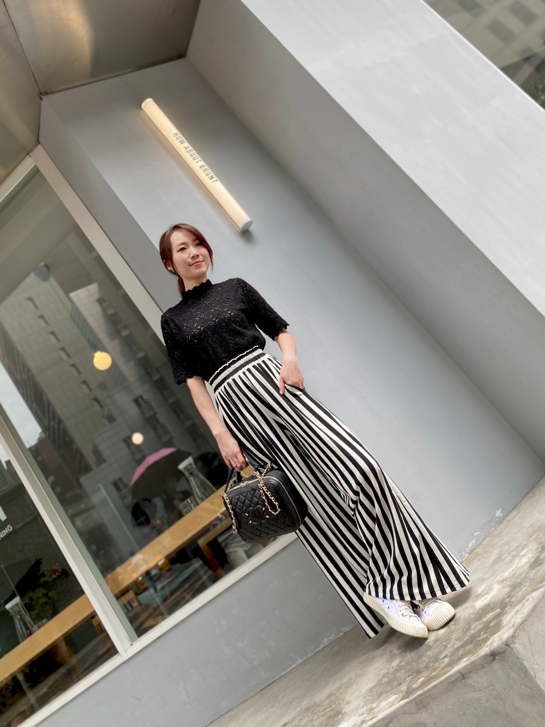 大長腿直條鬆緊寬褲