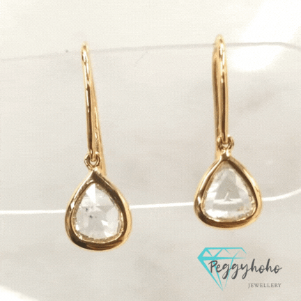 全新18K玫瑰金 【主石56份梨形鑽石】吊耳環