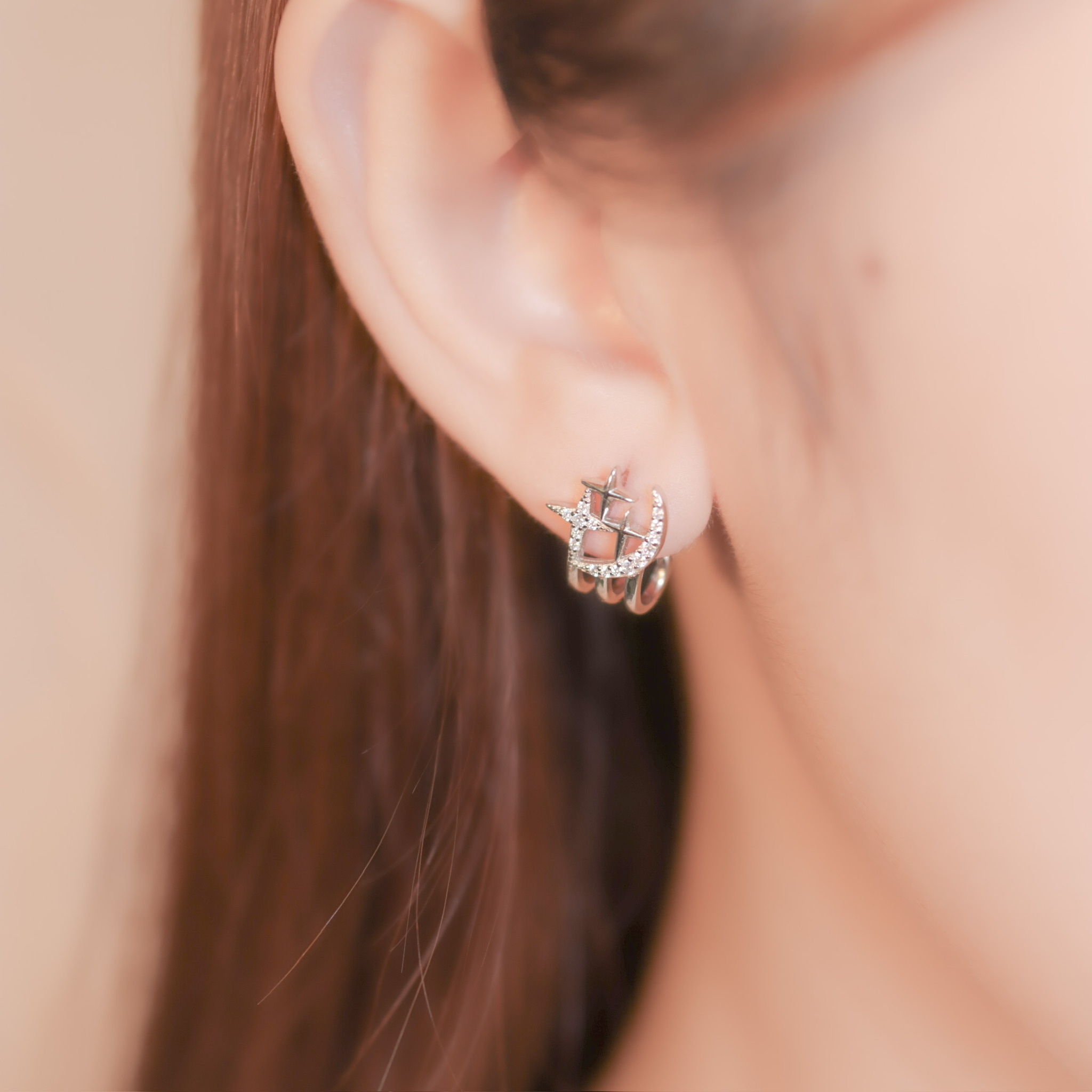 | 925純銀・白金・ 玫瑰金 | 星星作畫耳環 (銀/玫瑰金) | EA0523 |