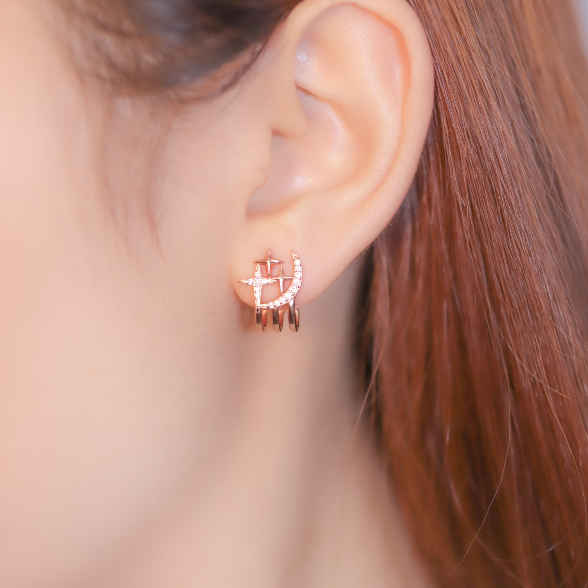 | 925純銀・白金・ 玫瑰金 | 星星作畫耳環 (銀/玫瑰金) | EA0523 |