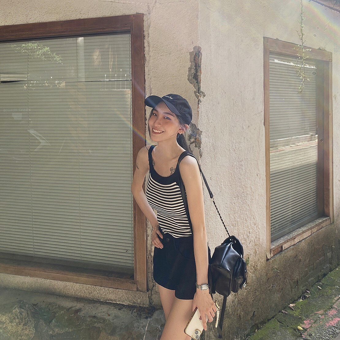 簡約條文削肩針織背心/四色