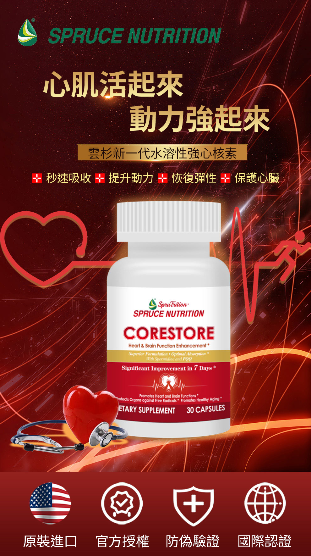【 Spruce Nutrition 】Q10 + PQQ 四重配方 強心核素｜30 粒裝（美國原裝行貨）