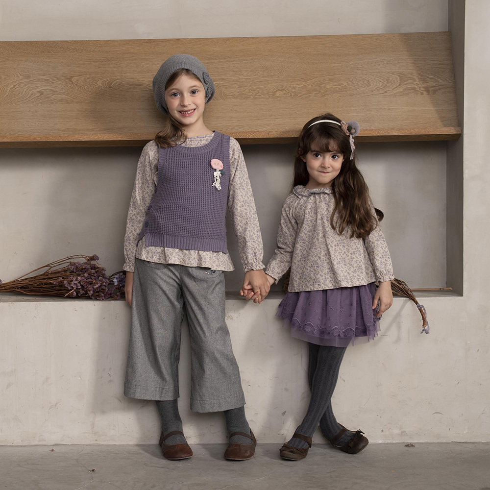 PIPPY 夢幻小碎花純棉圓領長袖上衣 紫