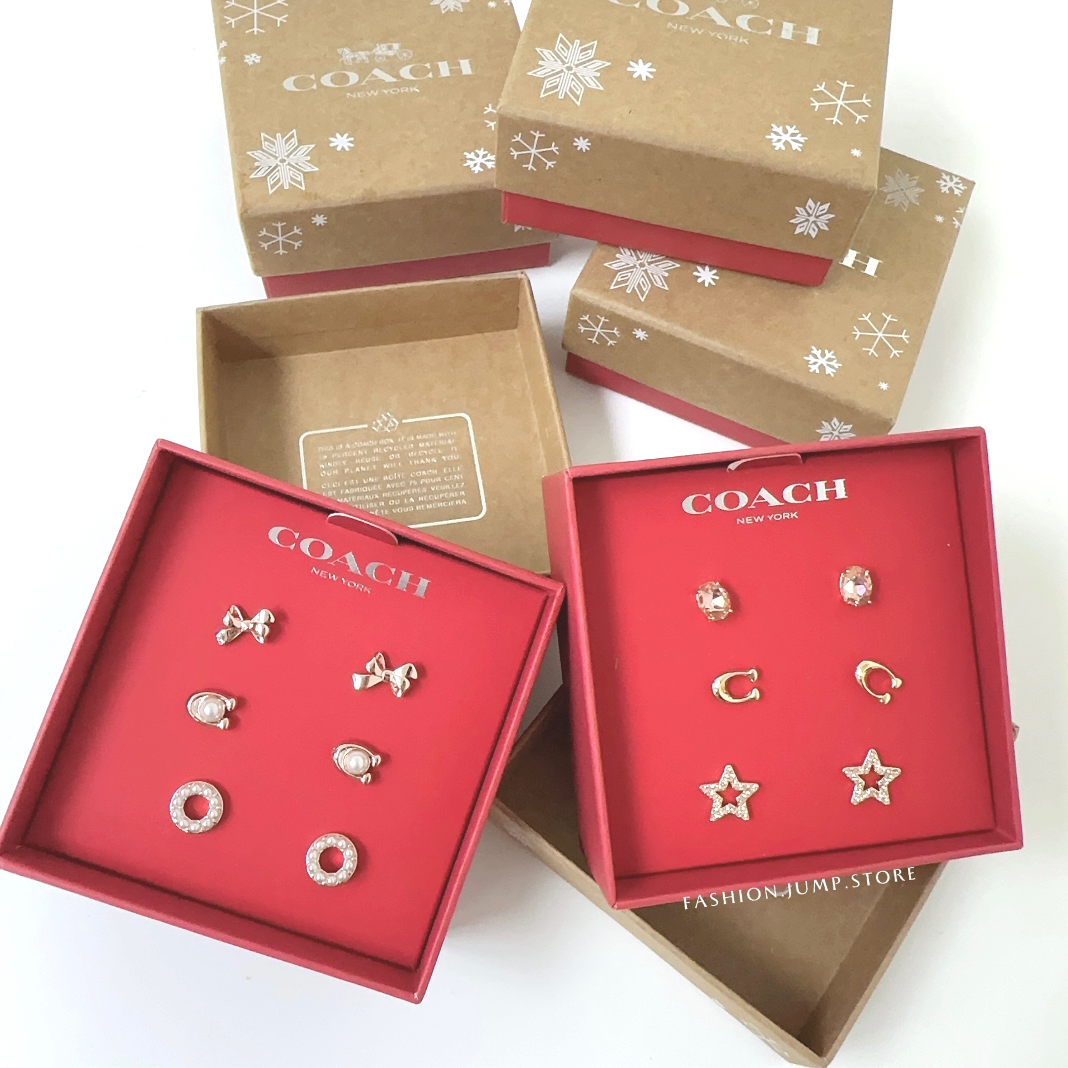 （現貨）COACH  刻印 Logo雙圈項鍊 / 耳環禮盒組