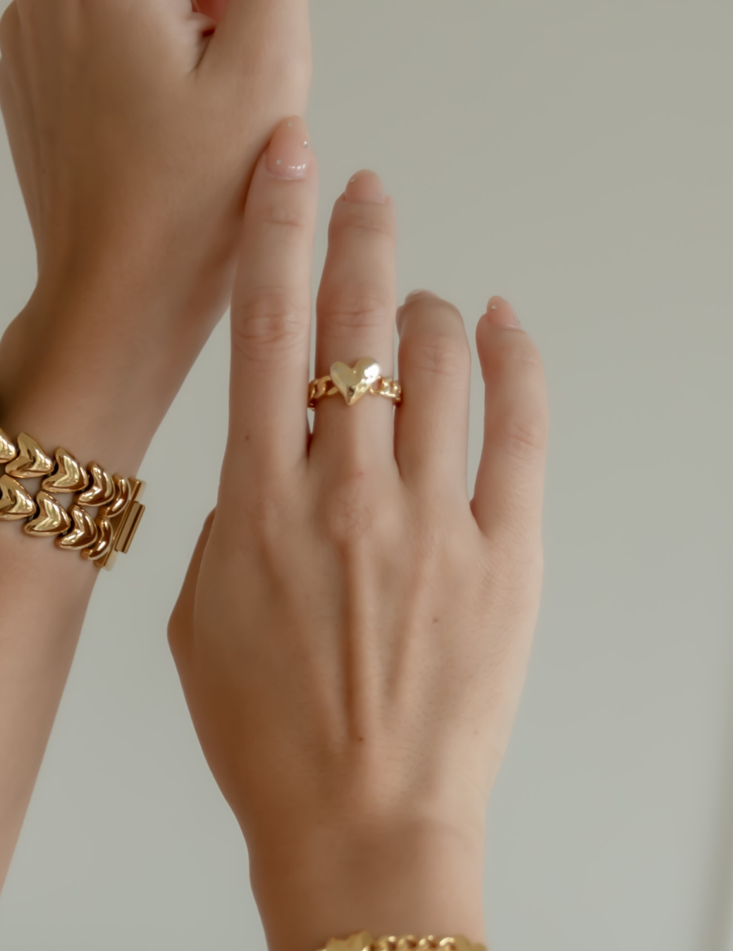 愛心鏈造型戒指（金色/3尺寸）