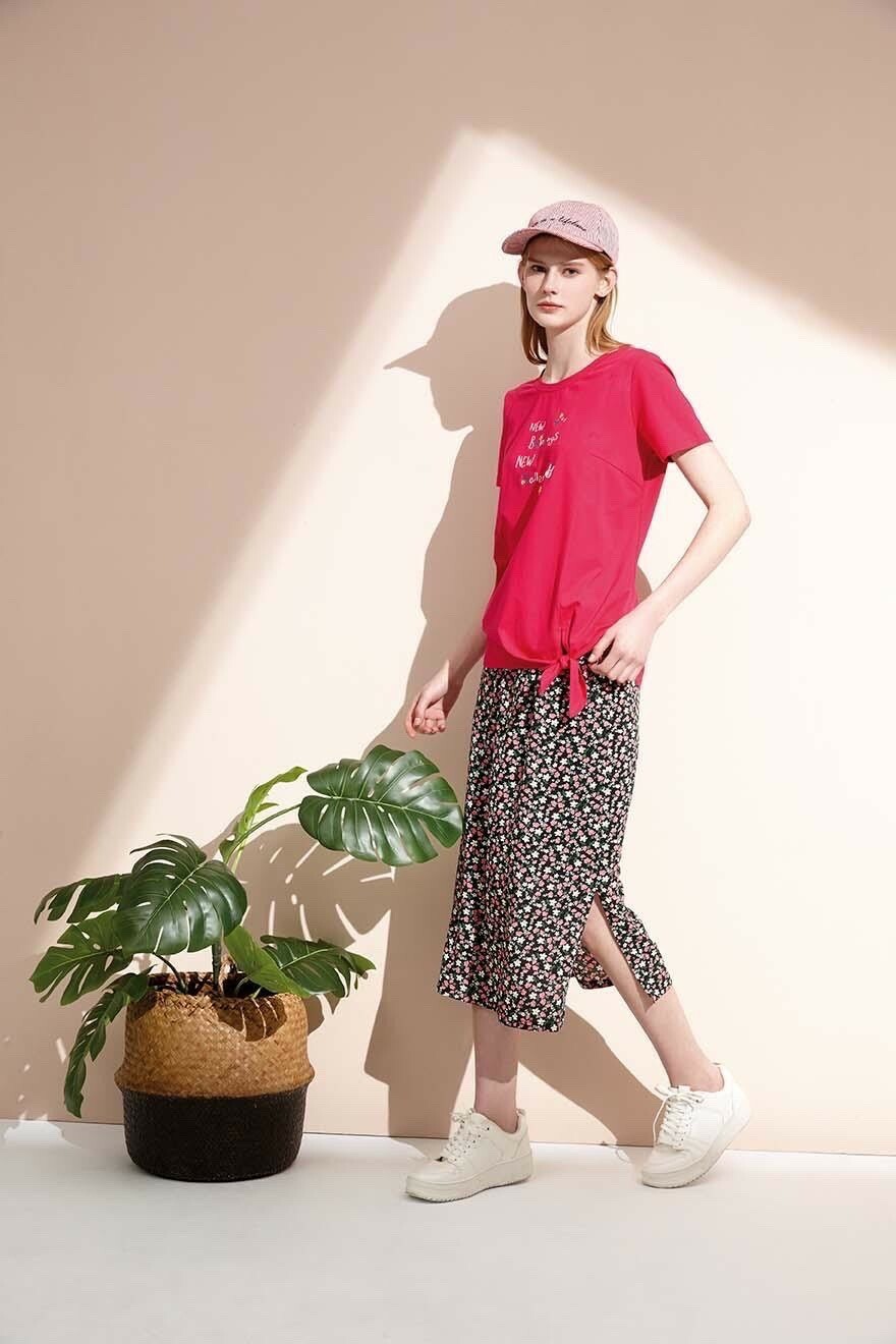 可愛字母小兔子繡花綁結造型修身版棉T S6772