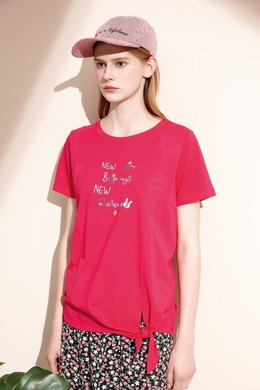 可愛字母小兔子繡花綁結造型修身版棉T S6772