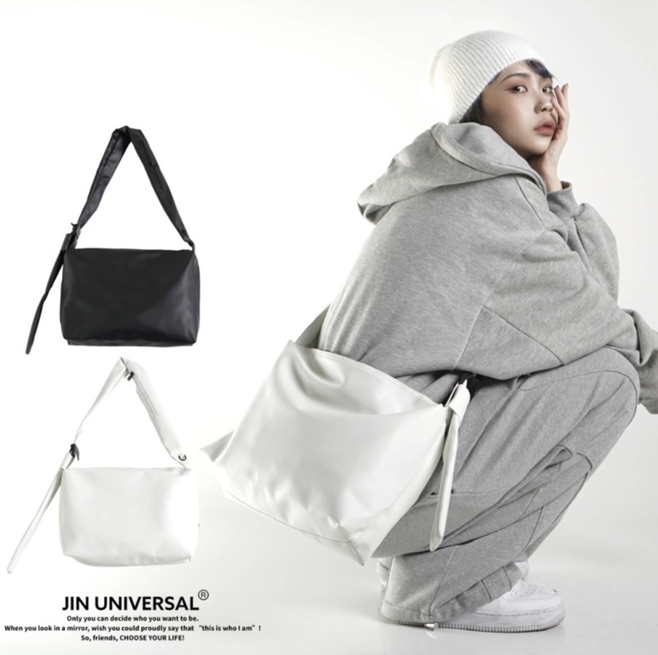 JIN UNIVERSAL 韓國 軟皮革造型背帶斜跨包 側背包 手提包