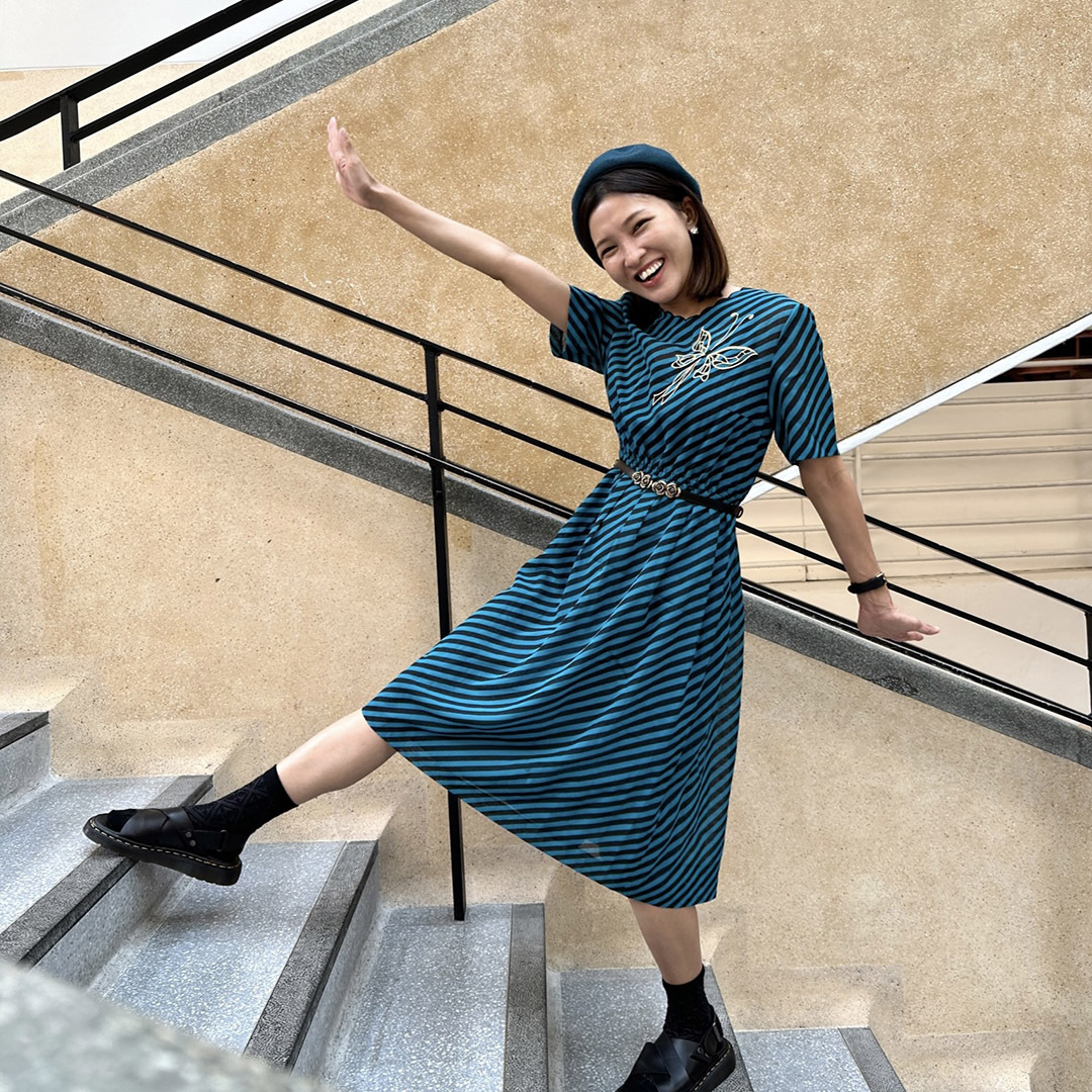 日本製藍黑斜紋連身裙