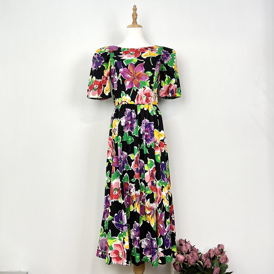 美國Misty Lane全棉花卉圖案露背連身裙