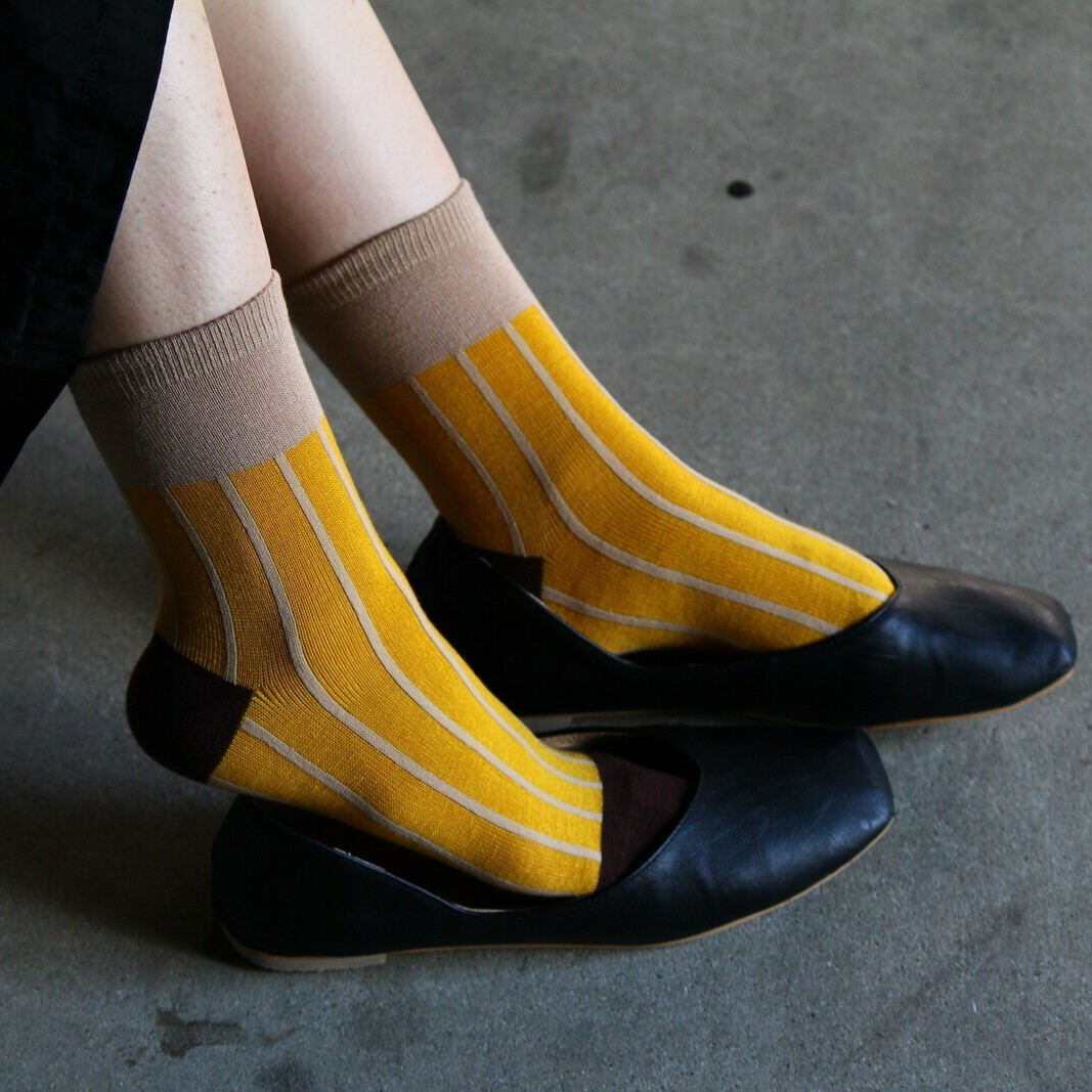 日本製羊毛直間條紋中筒襪
