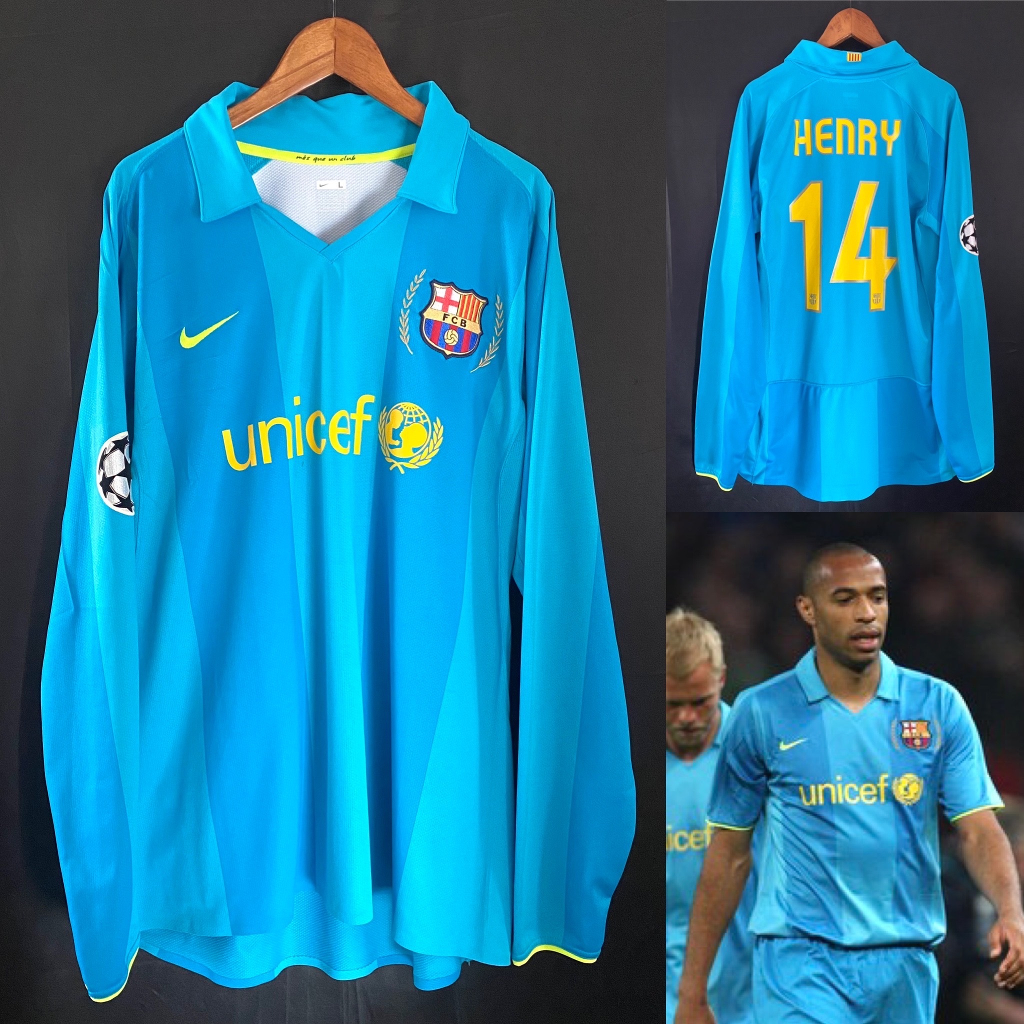 (更衣室版) 巴塞隆拿 2007-2008 Nike 歐聯作客長袖 更衣室版球衣 #14 HENRY