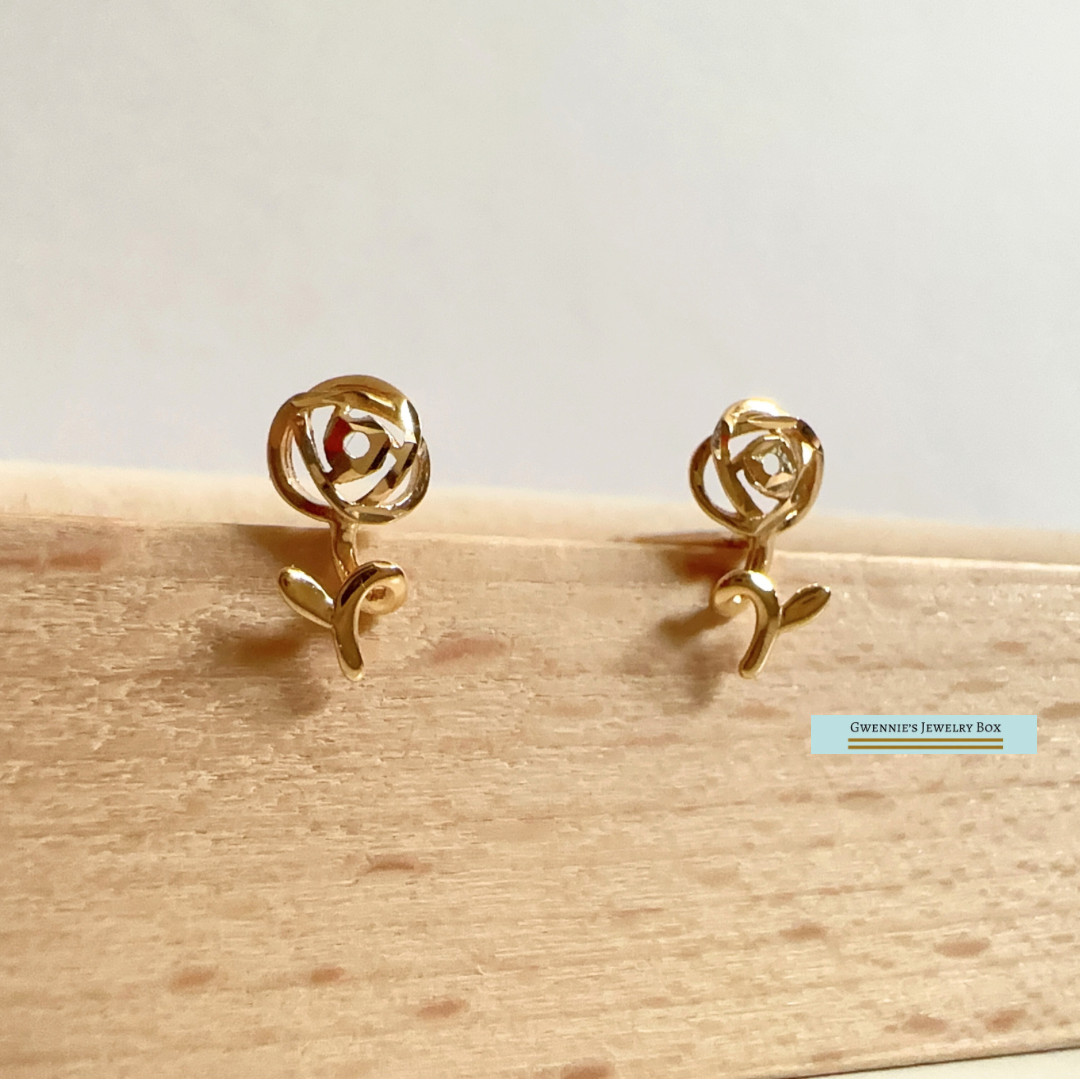 玫瑰花 - 18k金耳環