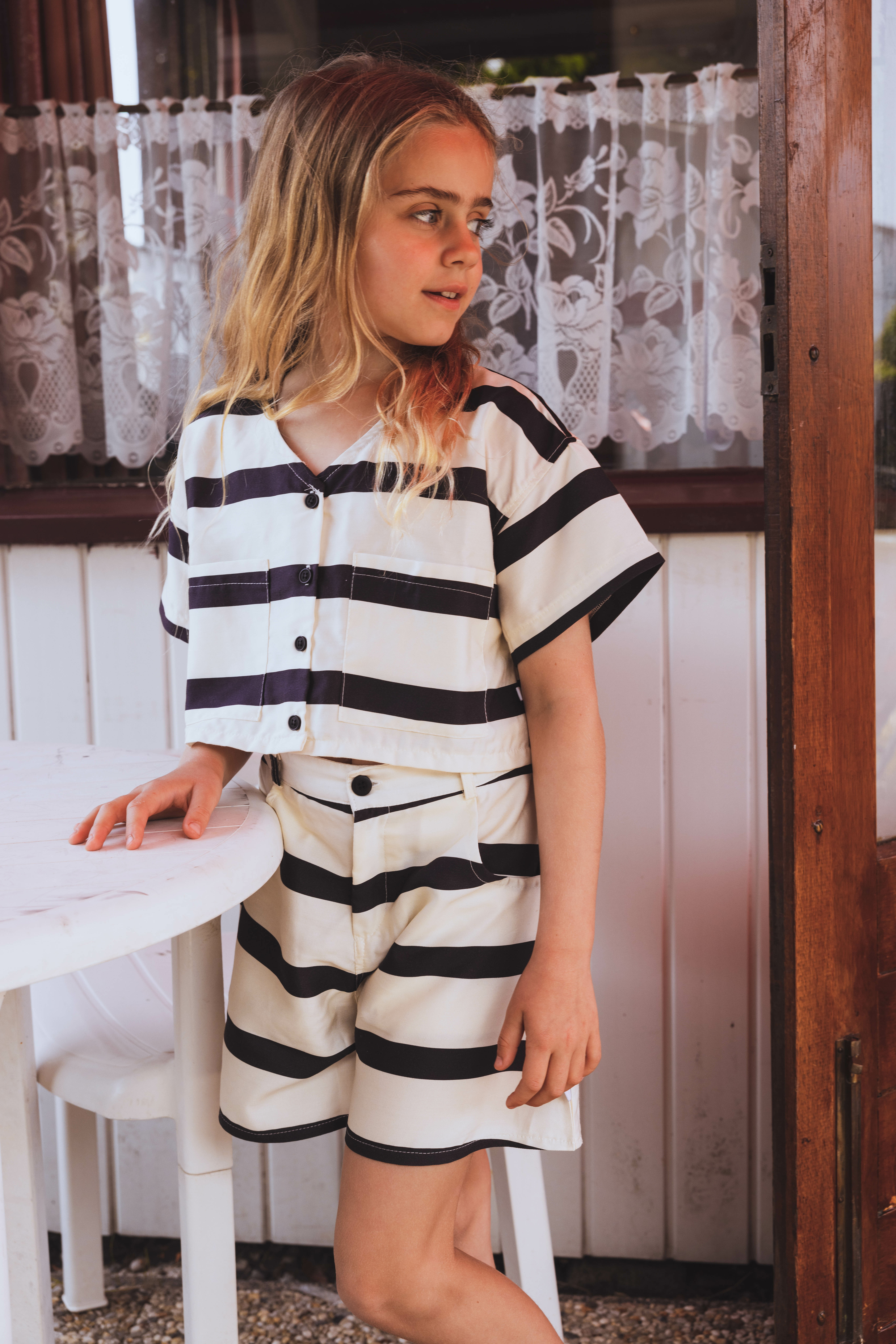 荷蘭CarlijnQ 天絲寬鬆條紋短褲 - Stripes Black