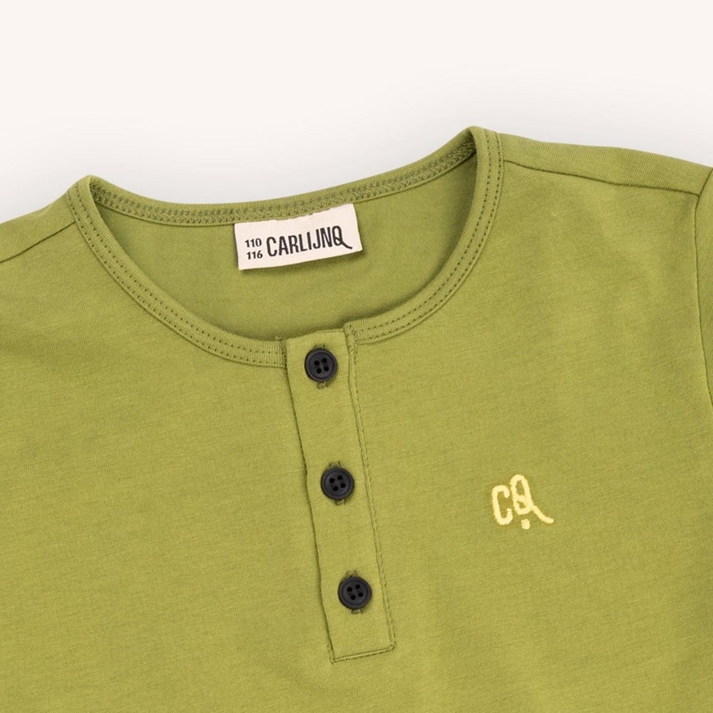荷蘭CarlijnQ 有機棉亨利領上衣 - Basic Green