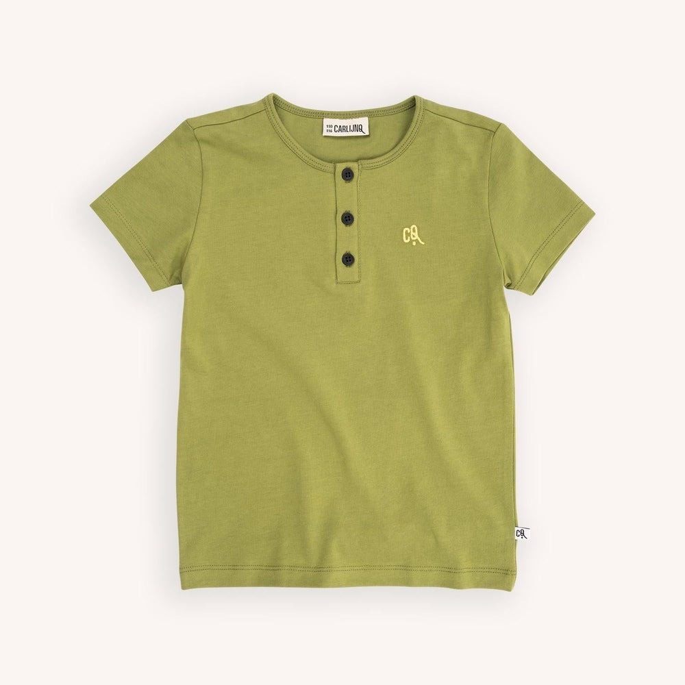 荷蘭CarlijnQ 有機棉亨利領上衣 - Basic Green