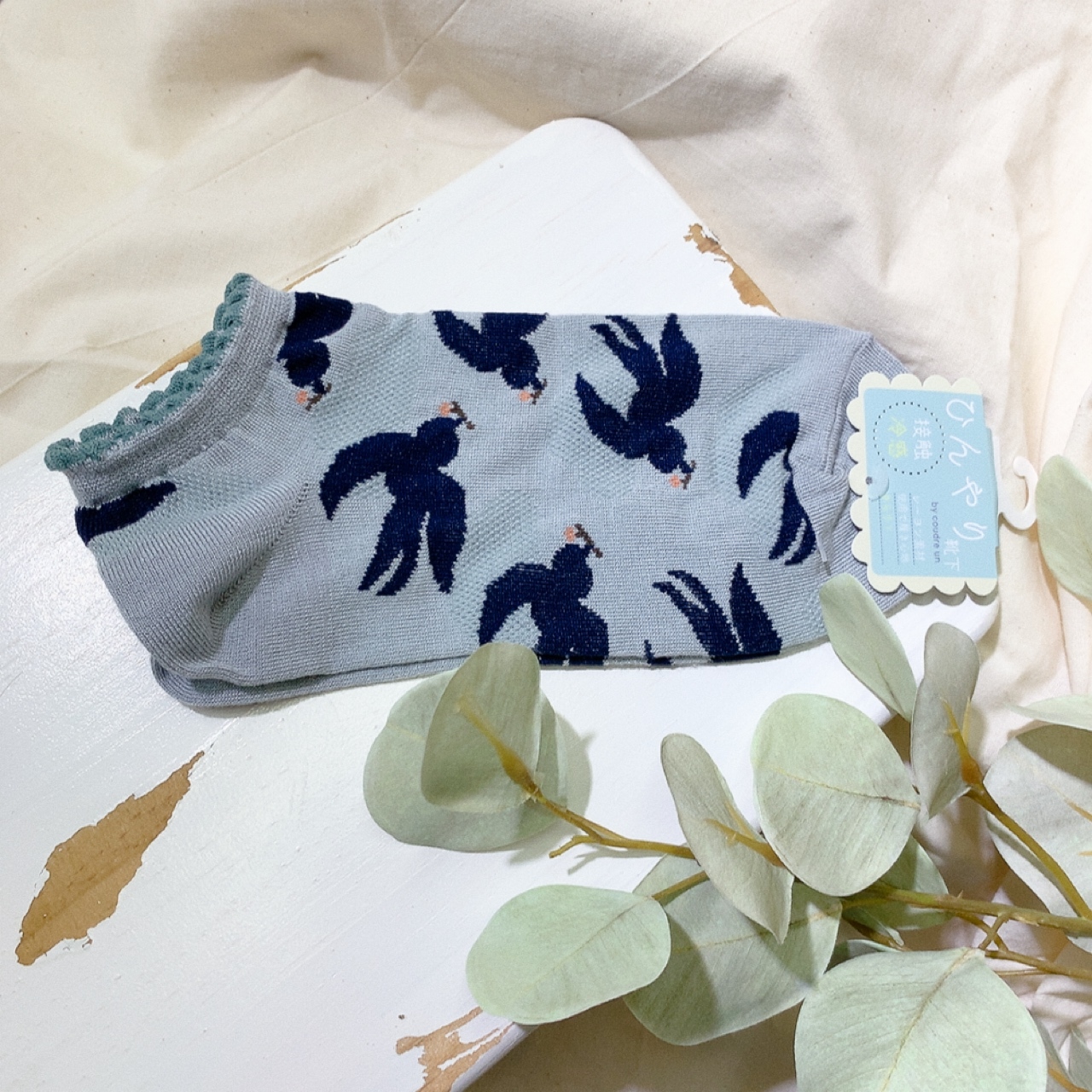 小鳥圖案短襪