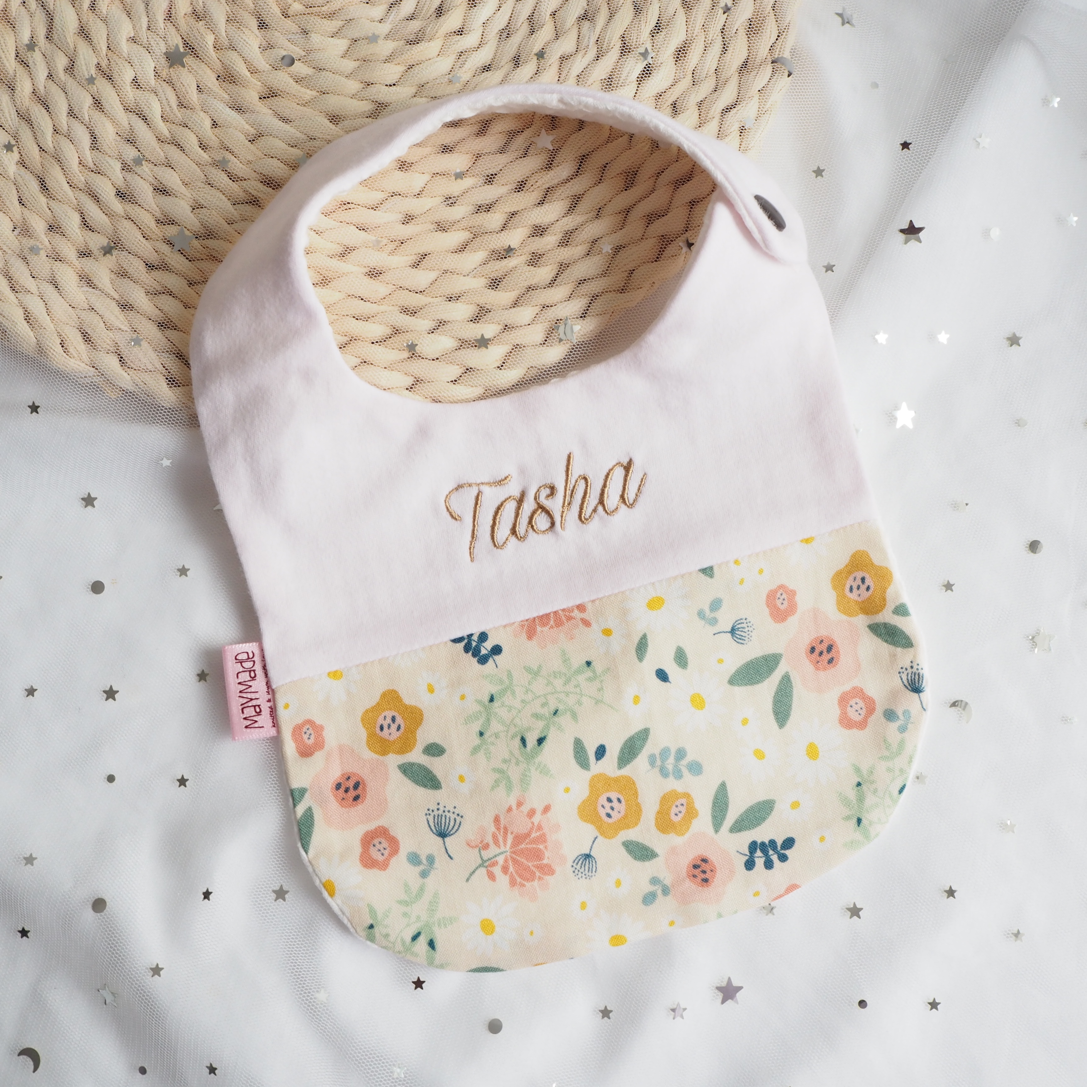 韓風花 拼布款繡名口水肩