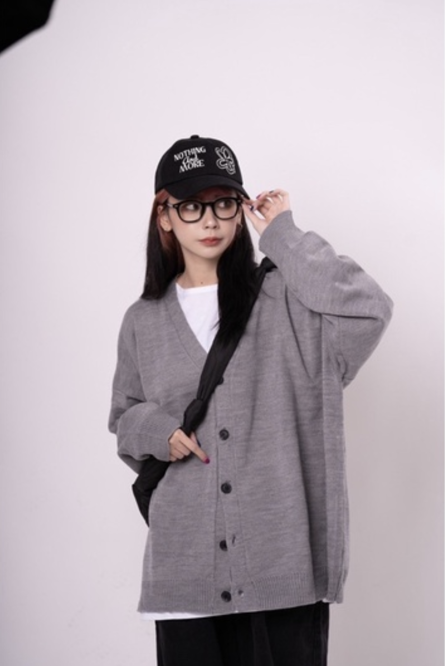 JIN UNIVERSAL 🇰🇷正韓 寬鬆落肩針織開襟衫 純色 慵懶 針織 開襟衫 外套