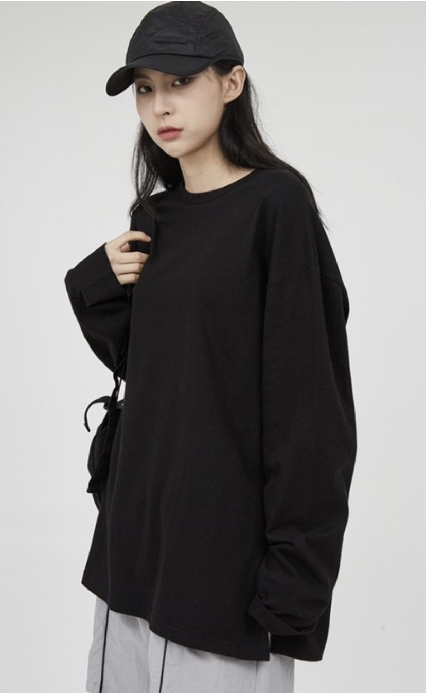 韓國 Raucohouse 側開岔垂墜感薄長袖 寬鬆版型 落肩 薄長袖