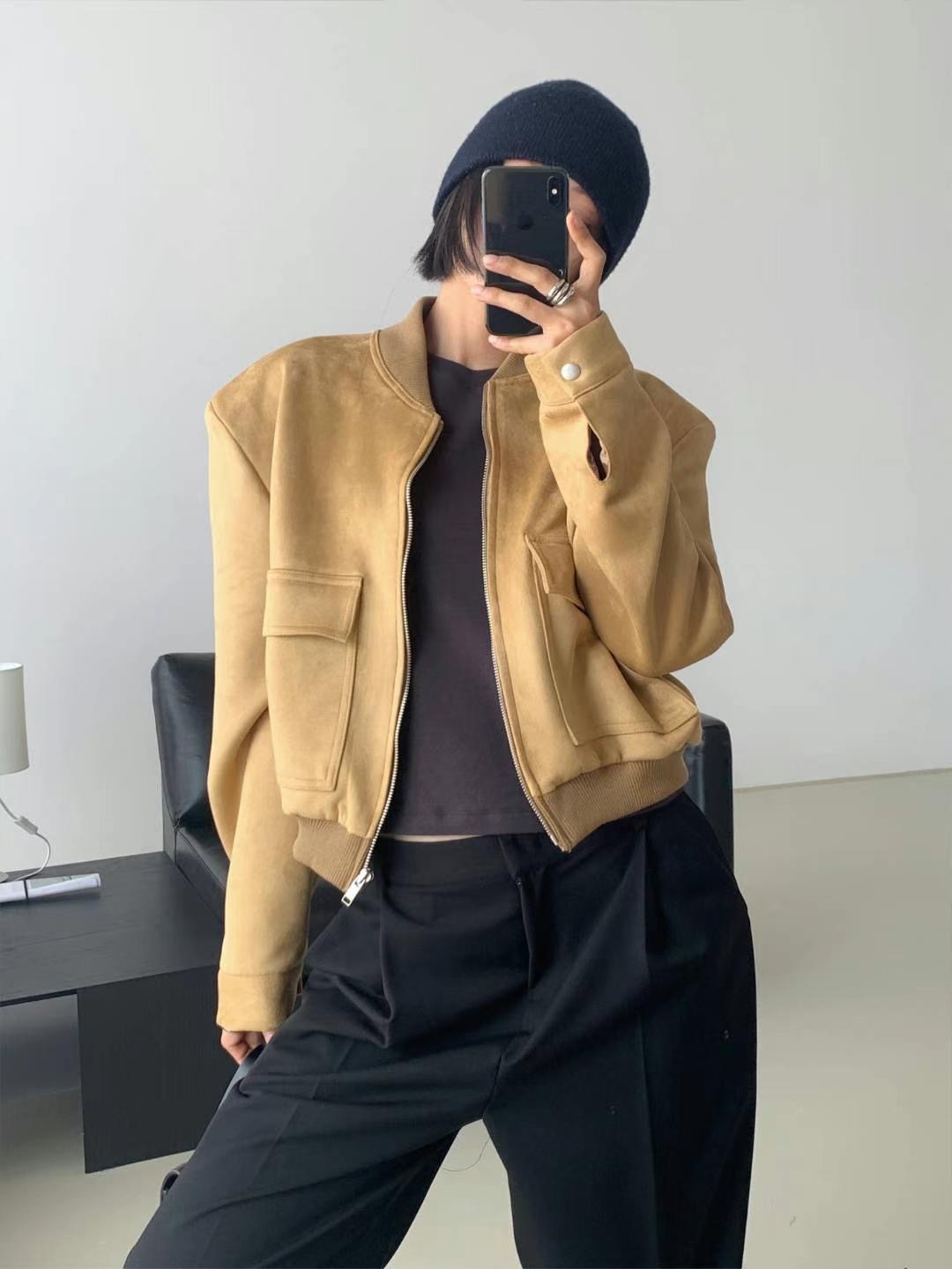 🇰🇷大口袋 麂皮 短版 夾克 外套