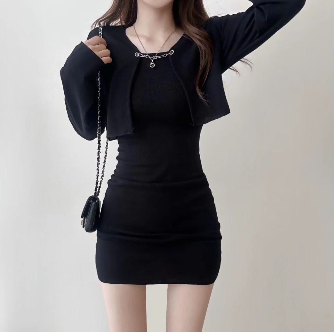 🇰🇷銀鍊 小外套 包臀裙 Set