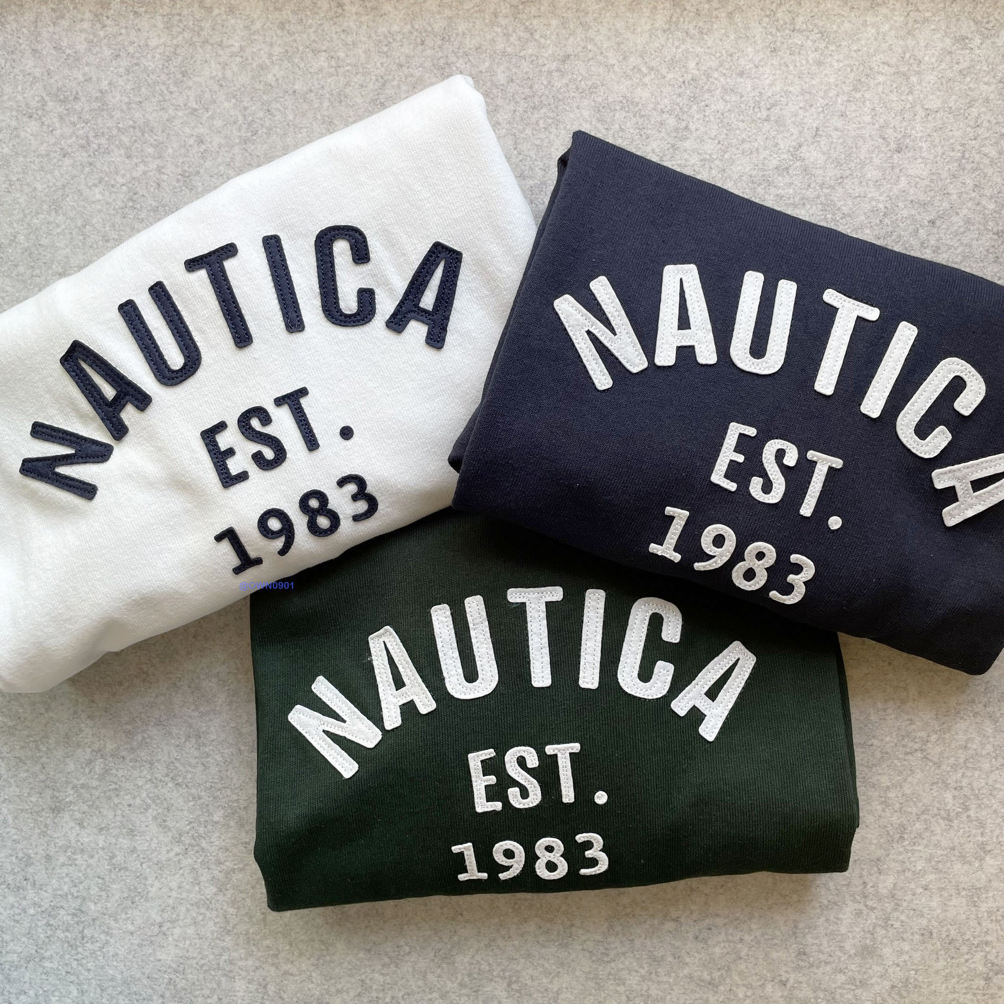 【OWN】NAUTICA 短袖上衣 胸前 拱型 毛氈  日本線  🇯🇵  男女同款 五色 白色 淺灰 酒紅 深藍 黑色