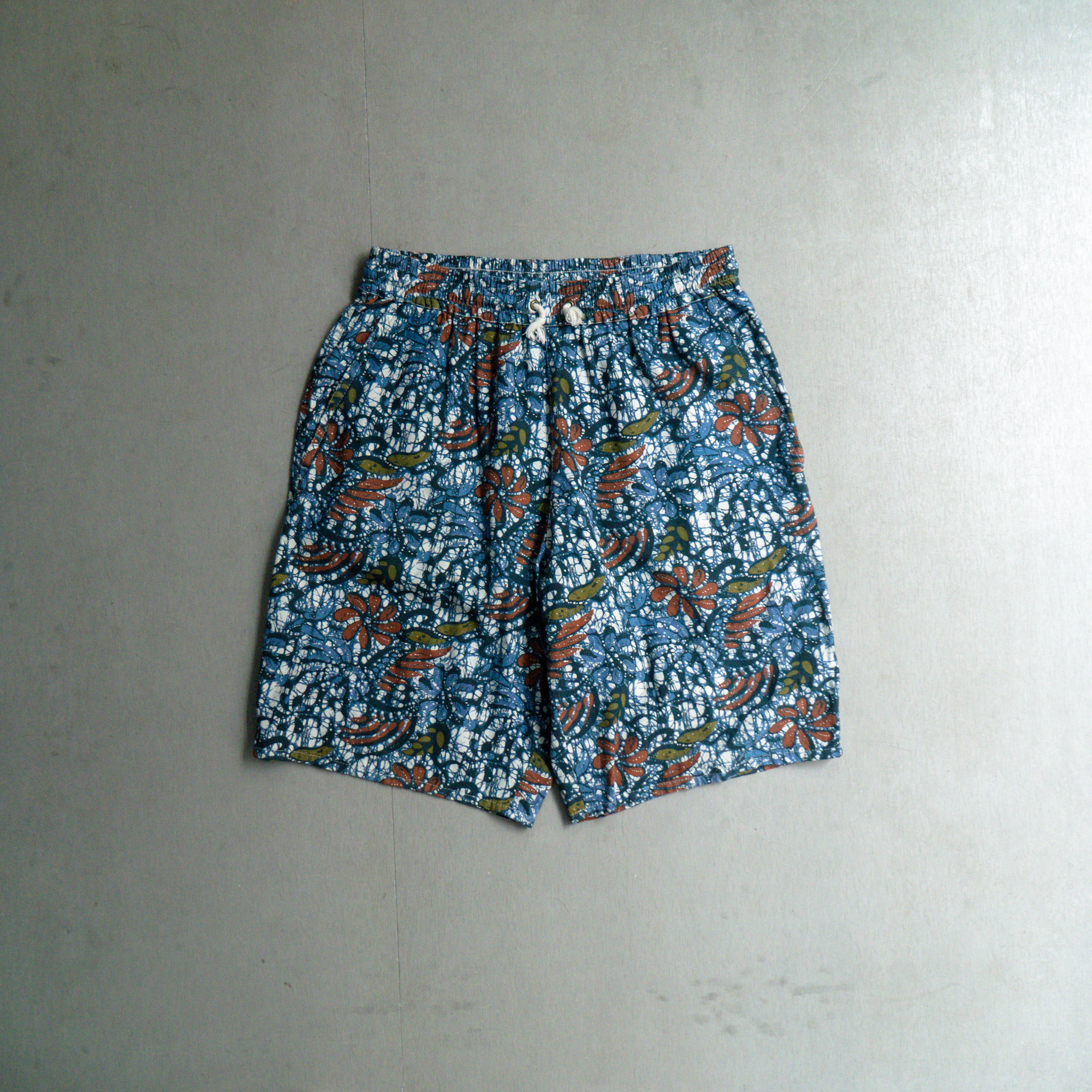 VINTAGE SPORTS SHORTS 藍色 海洋 印花 棉質 衝浪 海灘 膝上 短褲