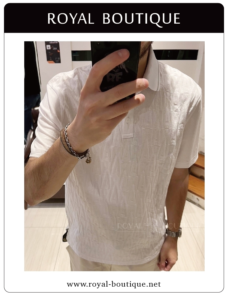 Armani Exchange AX滿版浮雕針織短POLO衫