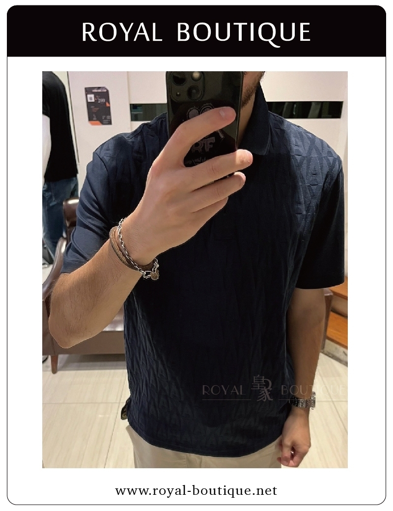 Armani Exchange AX滿版浮雕針織短POLO衫