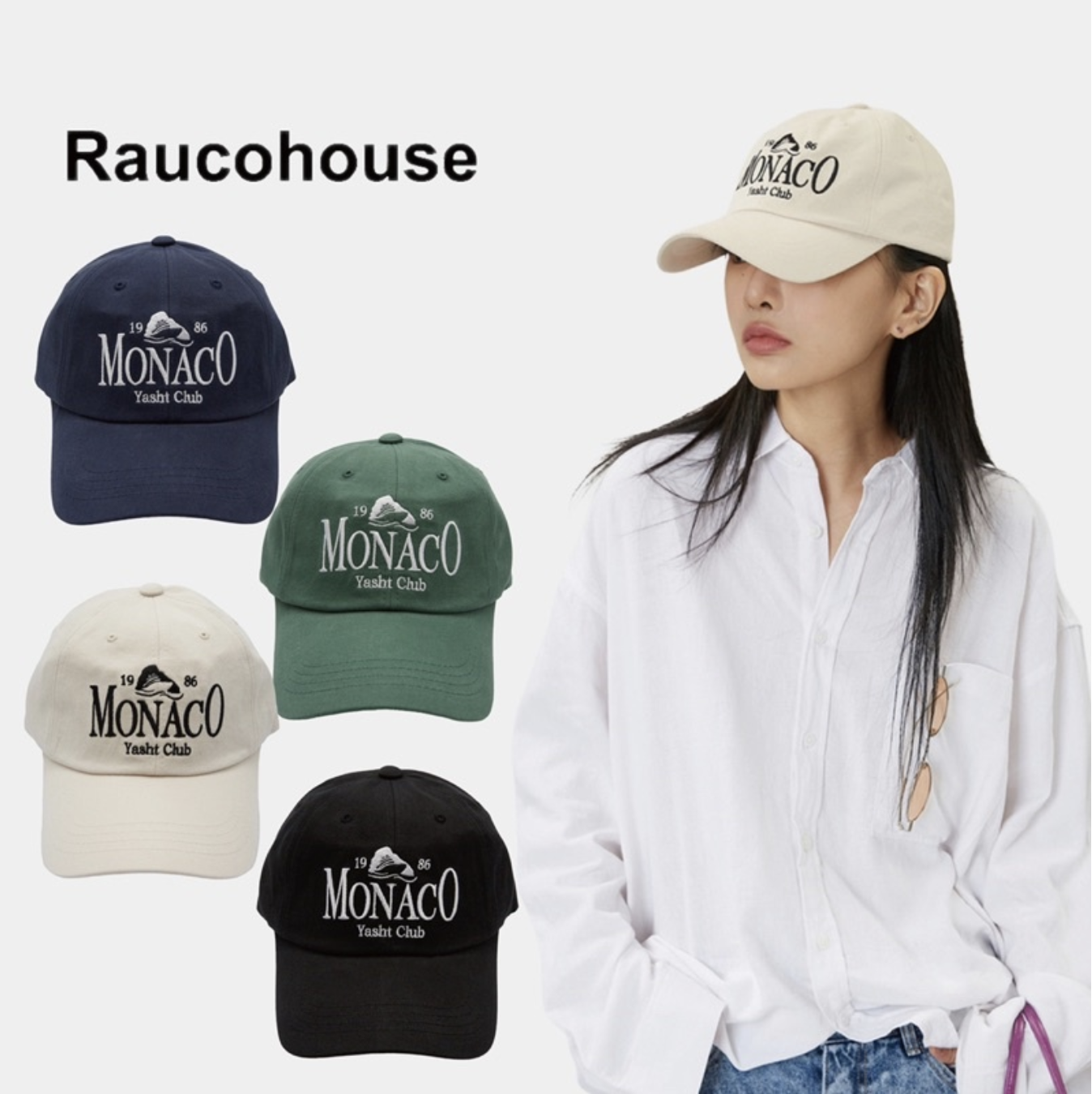 韓國 Raucohouse (SALE)  MONACO英文刺繡設計老帽 老帽 刺繡 基本款