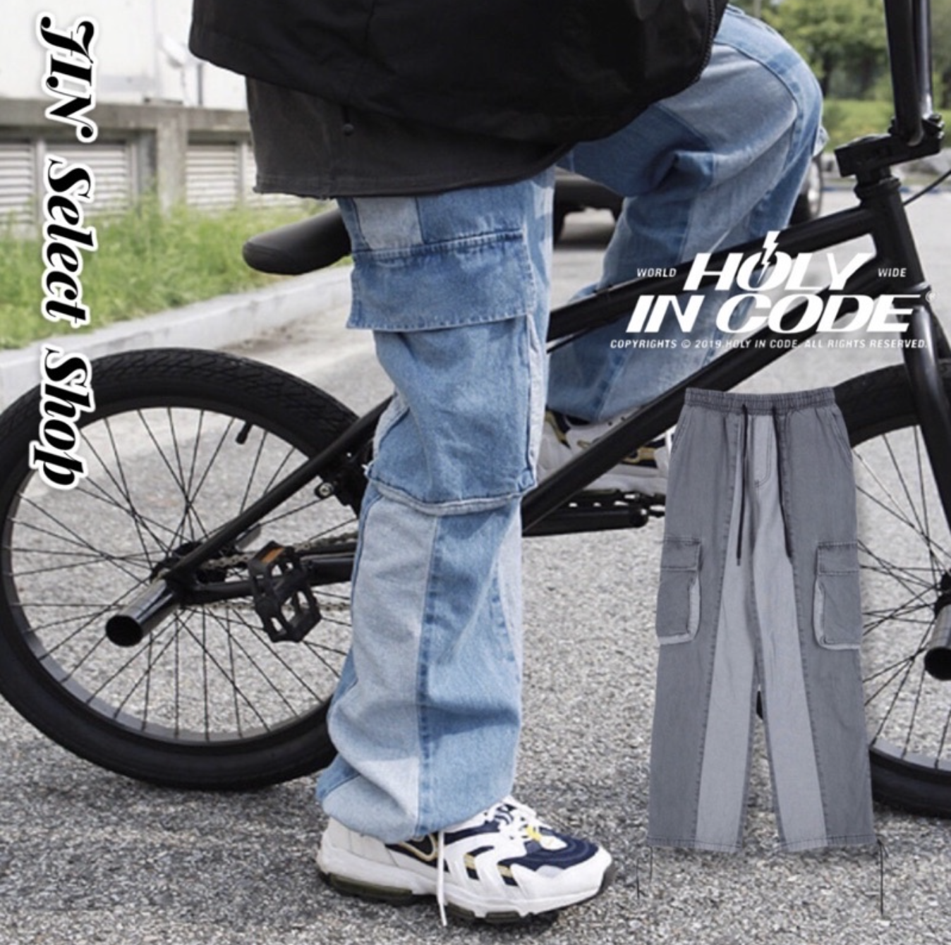 🇰🇷韓國 HOLYINCODE (SALE) 拼接 深淺 丹寧 大口袋 牛仔 長褲 牛仔褲