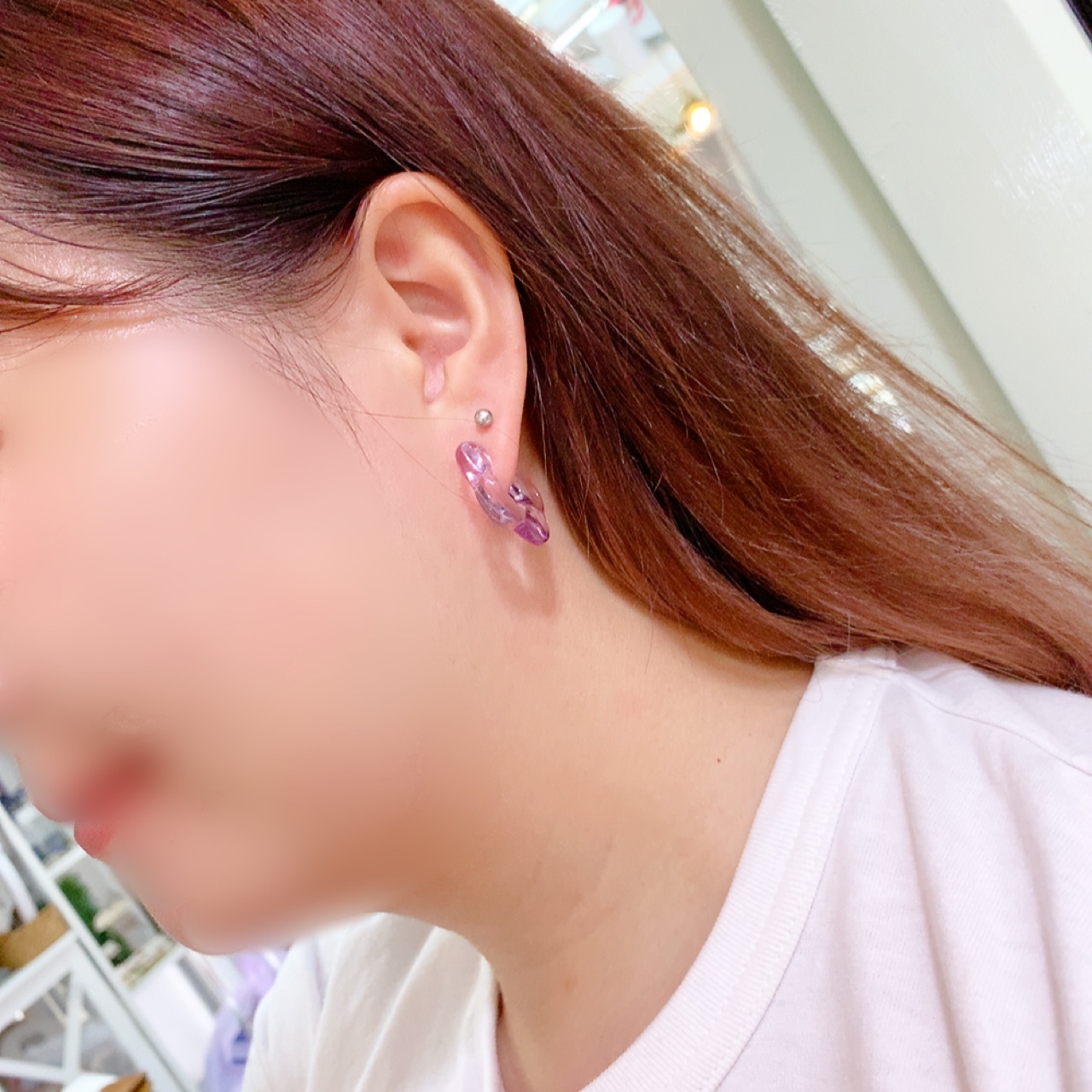 透明感花形耳環