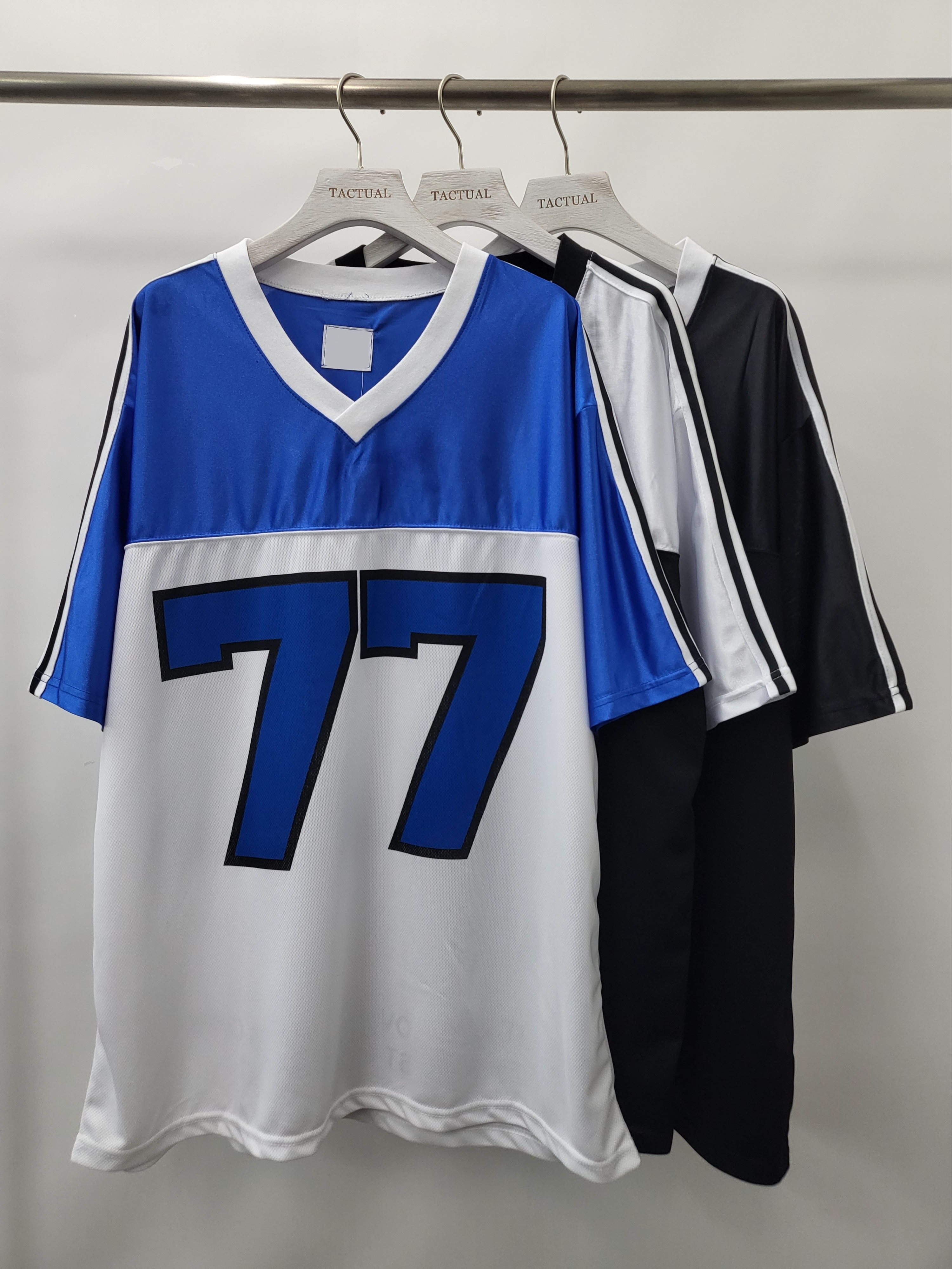 V領拼色77字短袖Tee T5128