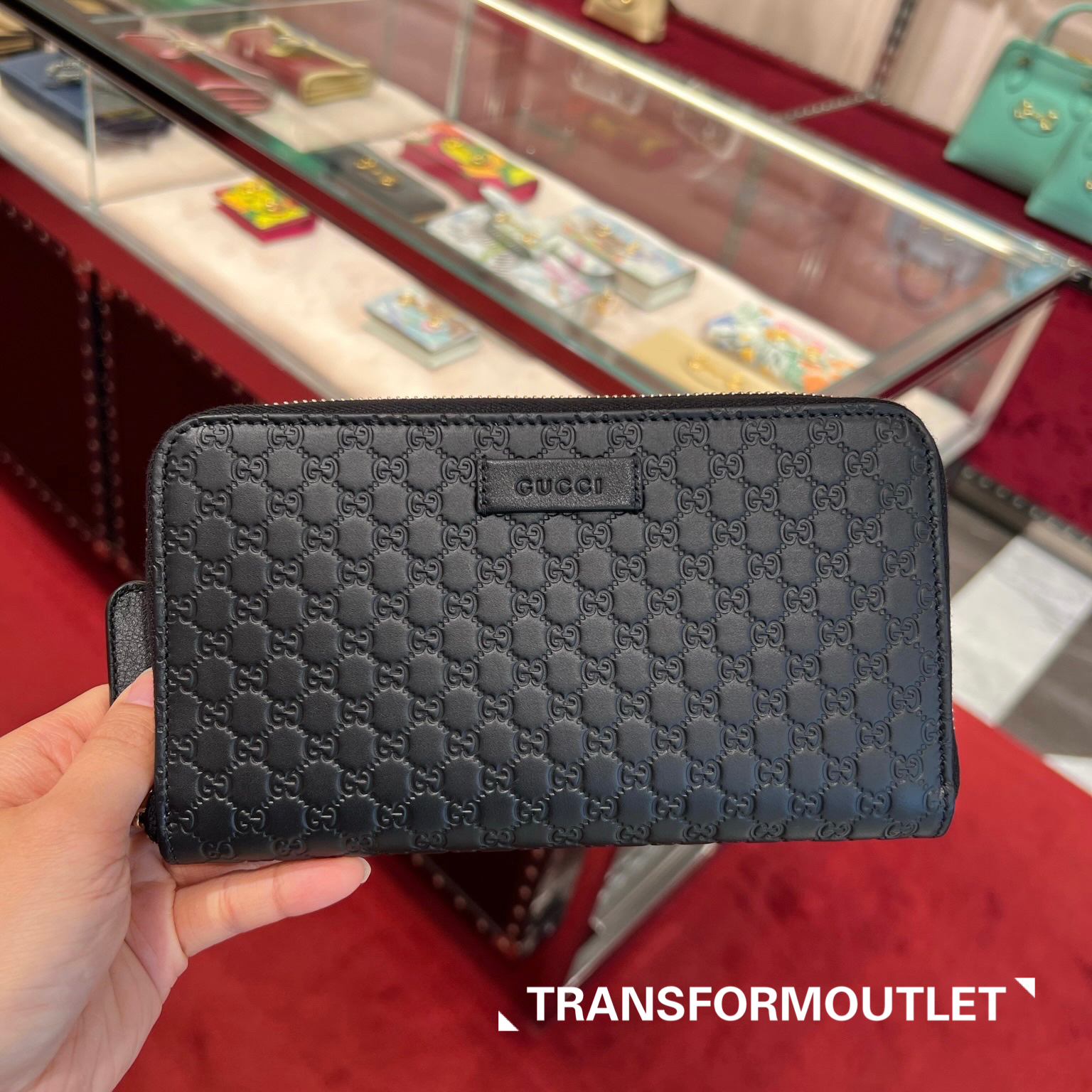 Gucci Wallet-古馳GG印花拉鍊長款錢包 - Black