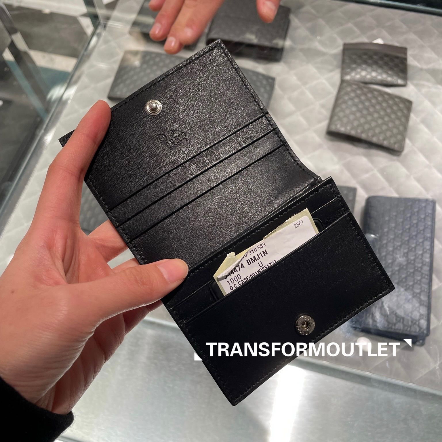Gucci Wallet-古馳GG印花按鈕卡包 - Black