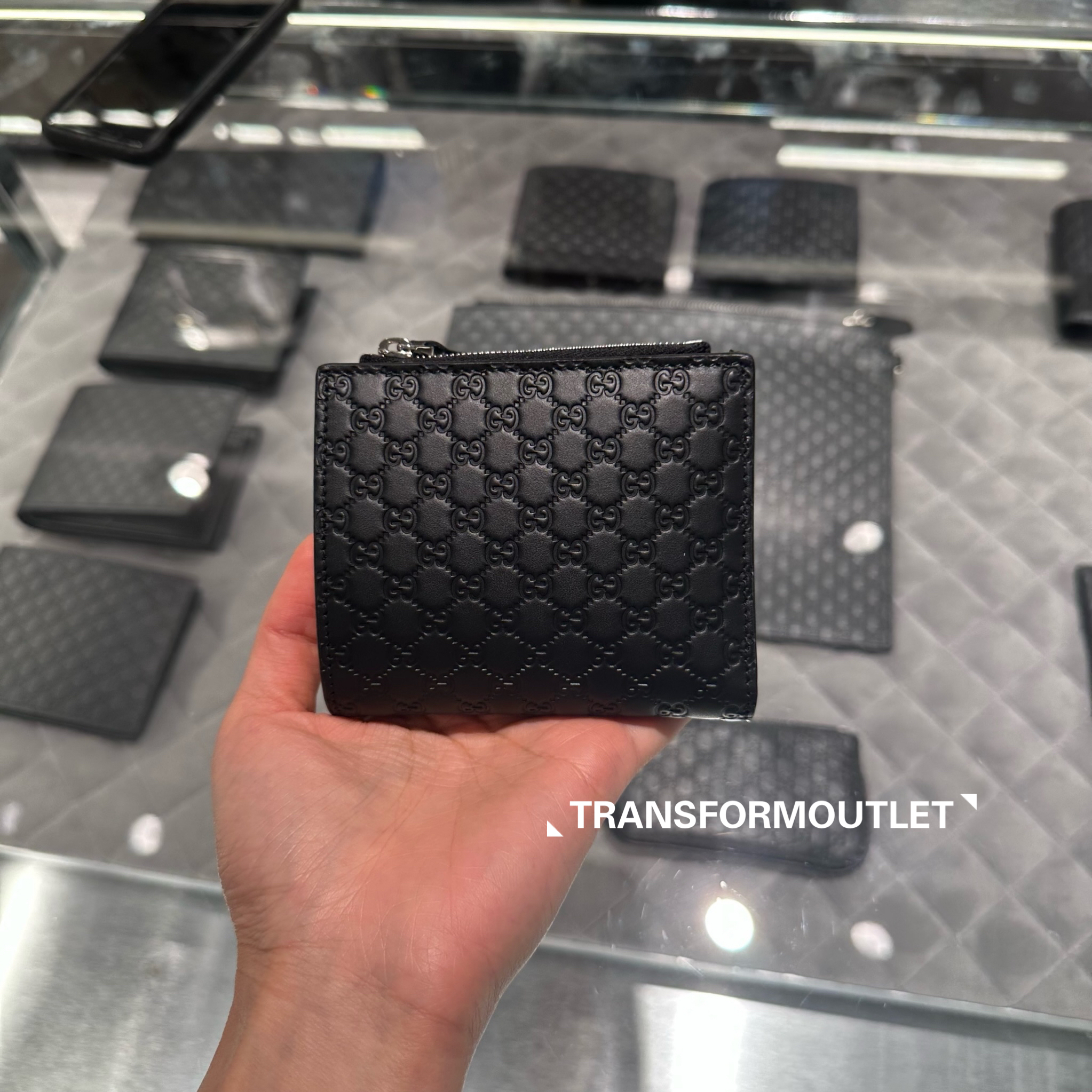 Gucci Wallet-古馳GG印花拉鍊鈕釦卡包 - Black