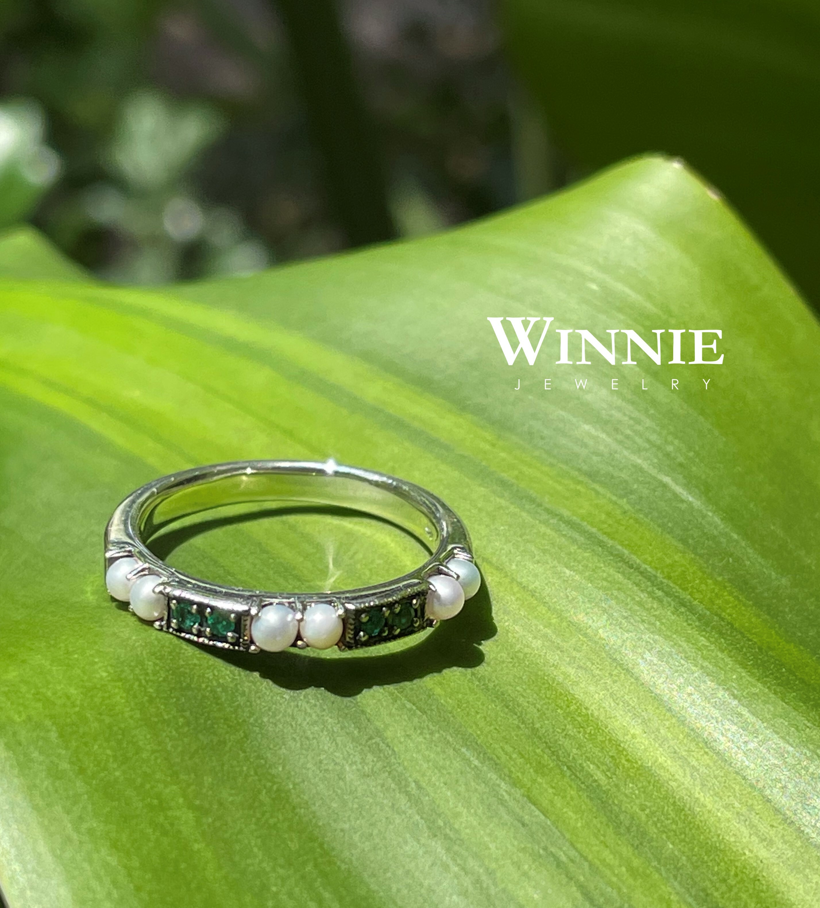 祖母綠米珠線戒