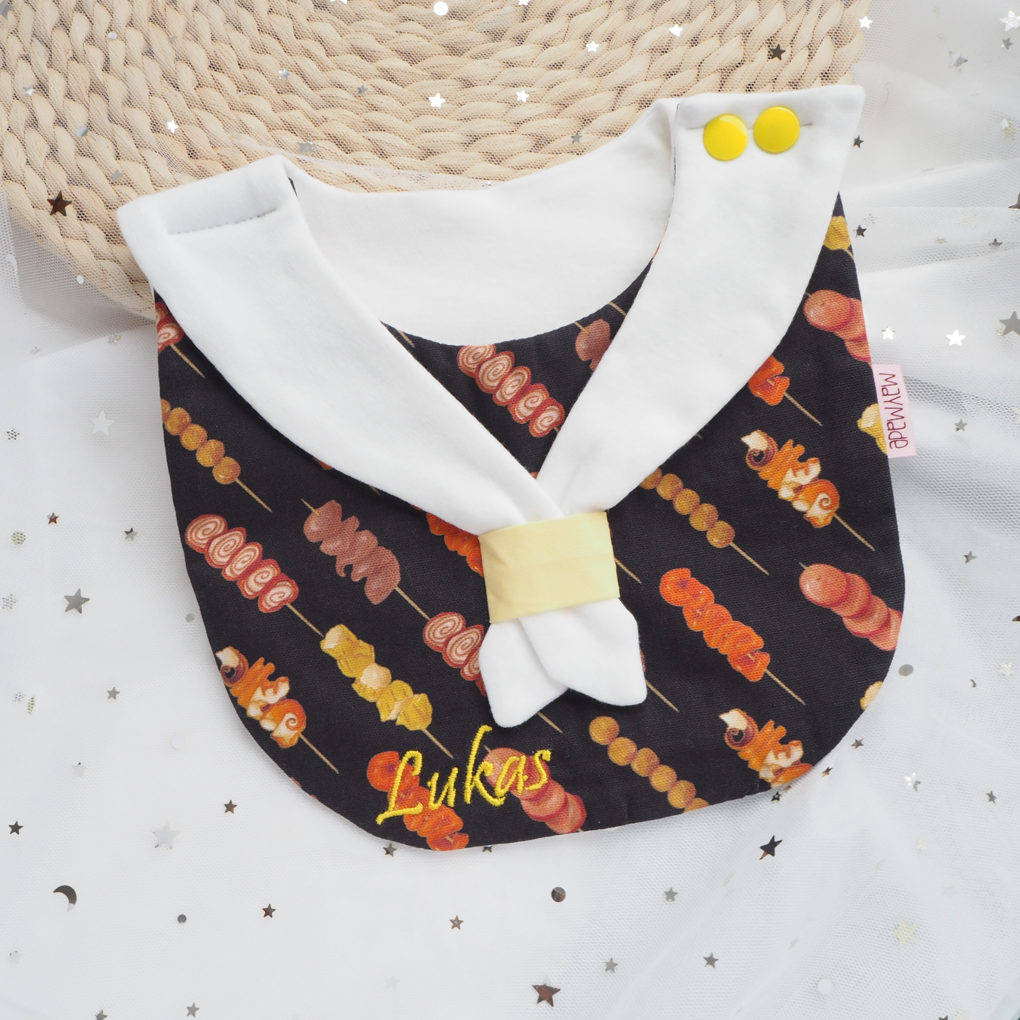 香港街頭小食圖案 水手造型口水肩 彌月禮物