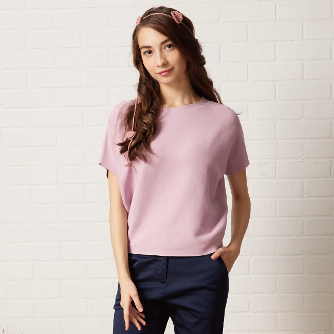 PIPPY百搭素色圓領上衣 粉