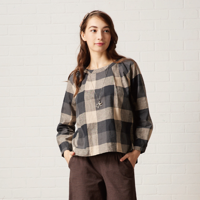 PIPPY經典大格紋棉質圓領上衣 黑