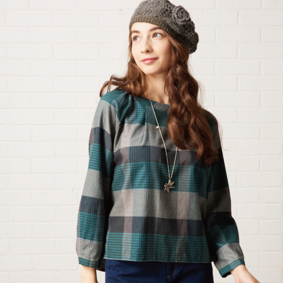 PIPPY經典大格紋棉質圓領上衣 綠