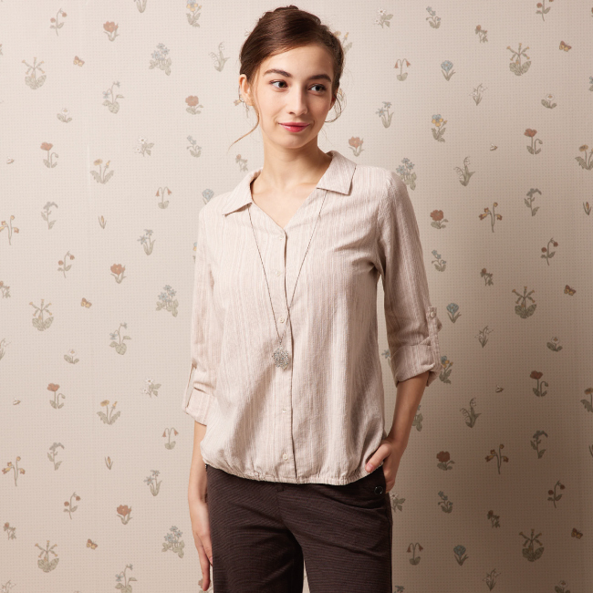 PIPPY經典直條紋棉質翻領外衫 米