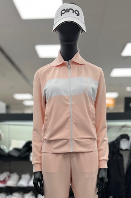 女【現貨】韓版Ping/女式印花拼色領拉鍊長袖外套/高爾夫球外套#ＭＷ112415