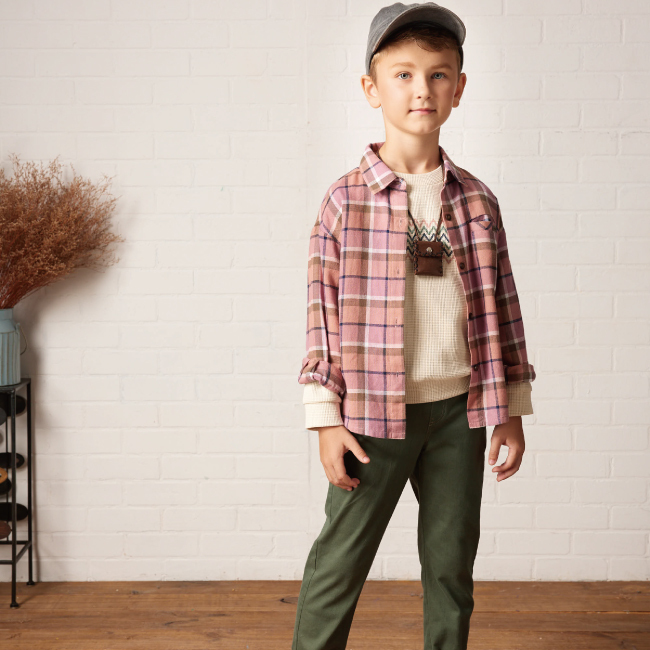 PIPPY 經典格紋暖暖毛料襯衫長袖襯衫上衣 粉